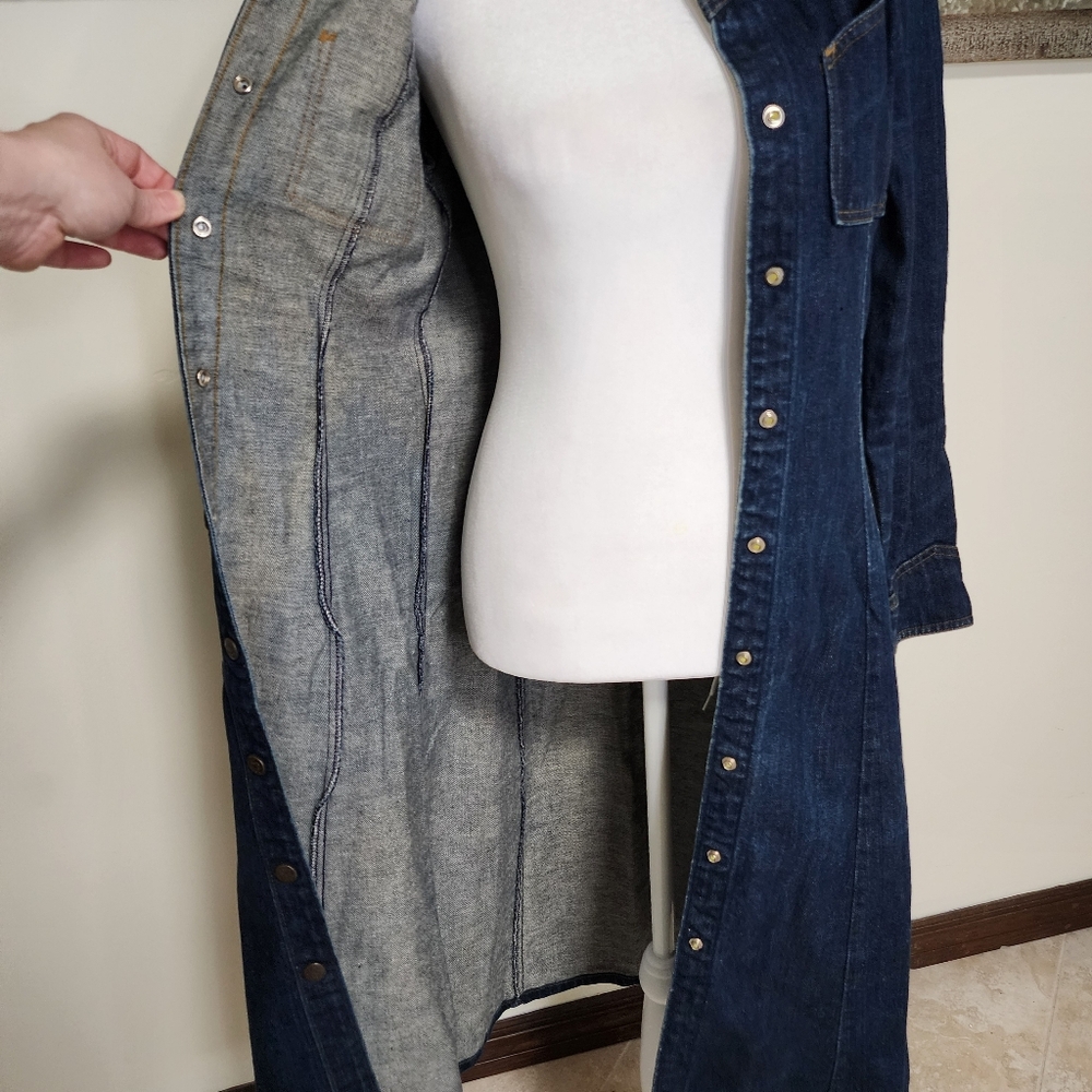 70's Vintage Landlubber Denim Duster Snap Button Dress Sz7 USA Western Boho Chic - Picture 14 of 15